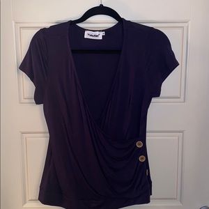 Yidarton Navy V neck blouse with button detail